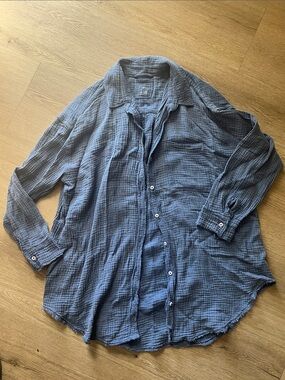 aerie Slate Blue Gauze Button-Up Shirt
